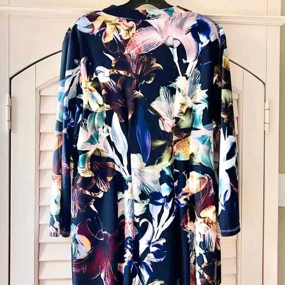 Women’s Size Large Catherine Malandrino Dark Floral Pleated Midi Dress - Picture 5 of 12